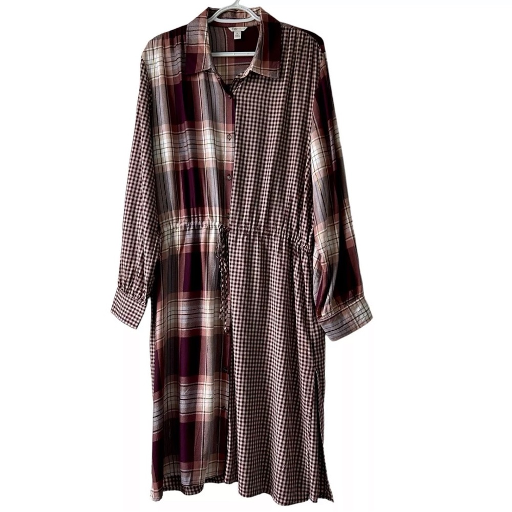 Cato Mixed Plaid Gingham Shirt Dress